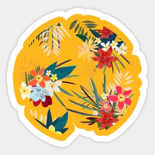 Frangipani, lily palm leaves tropical vibrant summer flower Sticker